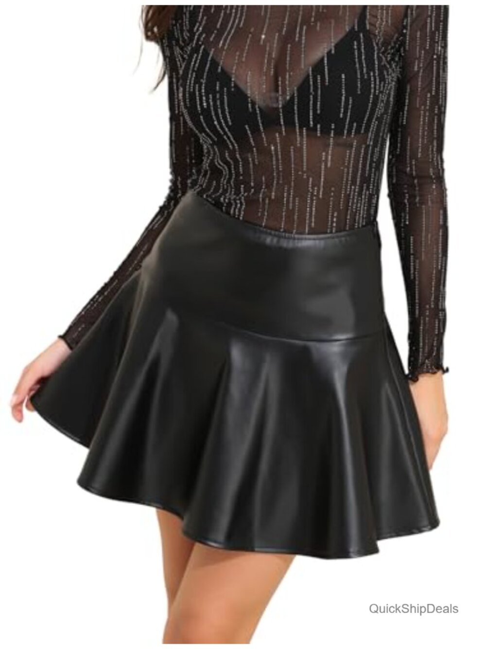 Pleated Mini High Waist Stretchy Leather Skirt Casual & Party Wear